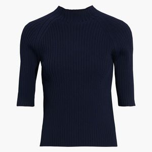 Dion Lee Navy Ribbed Knit Short Sleeve Sweater L US 8